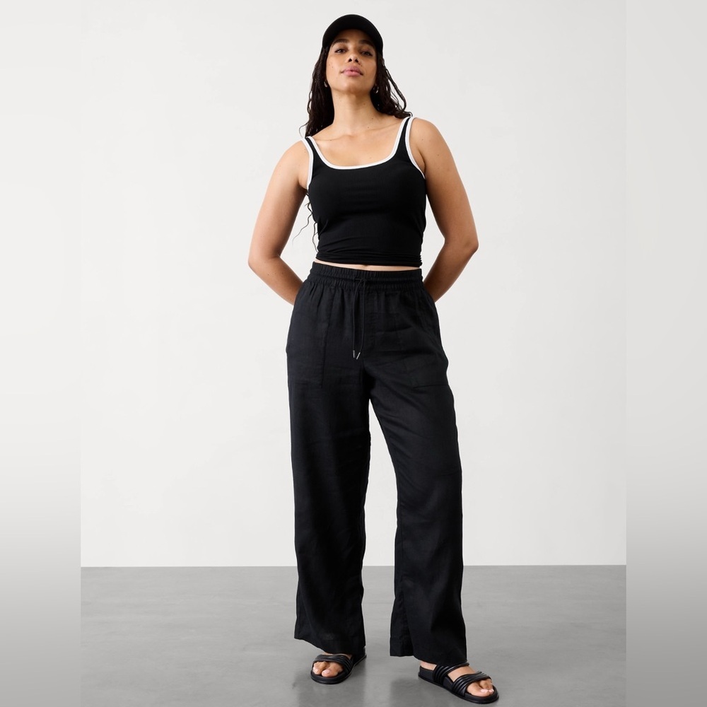 NWT Athleta Retreat Linen Wide Leg Black Pant Size 2X